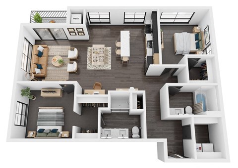 Floor plan for 2 beds, 2 baths, 1248 sqft